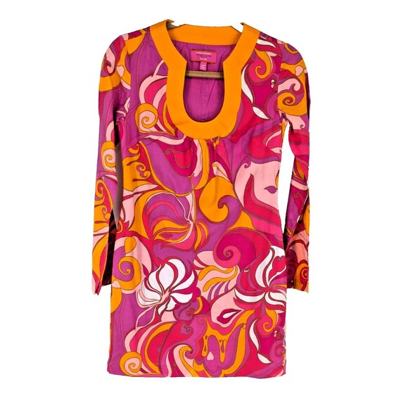 BANANA REPUBLIC X TRINA TURK Dress Cotton Silk Fuschia Gold Abstract Artsy - Picture 1 of 14